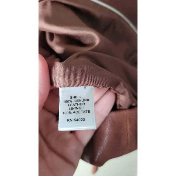 Brown Leather Jacket Asymmetrical Button Cropped Petite S Shophisticated Classic - Picture 6 of 6